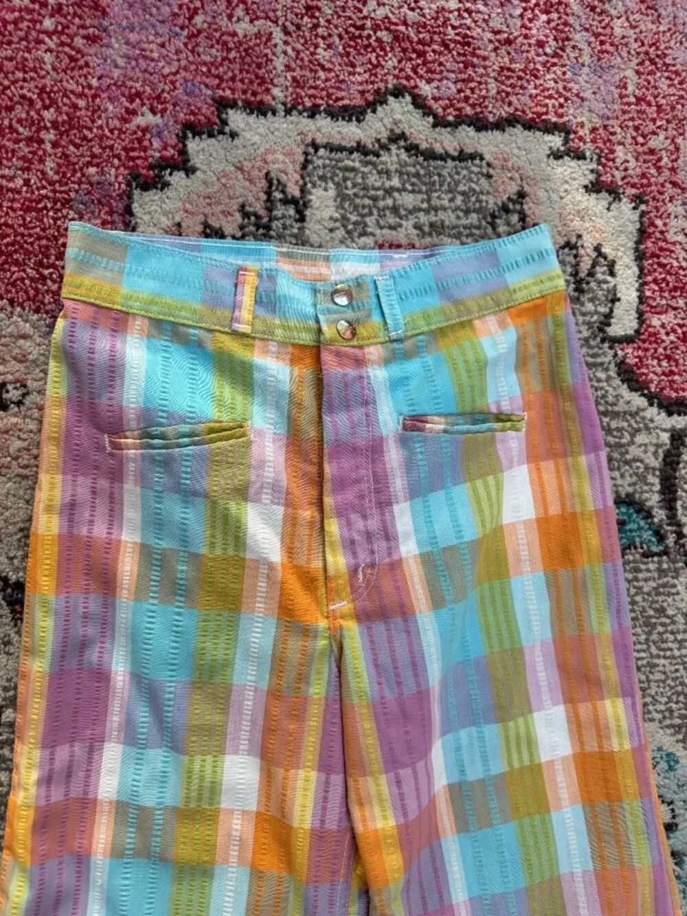 RARE Vintage 70s Maverick Plaid Bell Bottom Flare Wide Leg Pants Size 27 - Picture 3 of 8